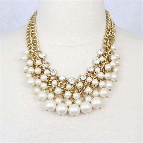 Chunky Pearl Necklace Cluster Pearl Necklace Rhinestone Bib Necklace
