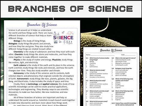 Branches Of Science Reading Comprehension Passage And Questions Pdf