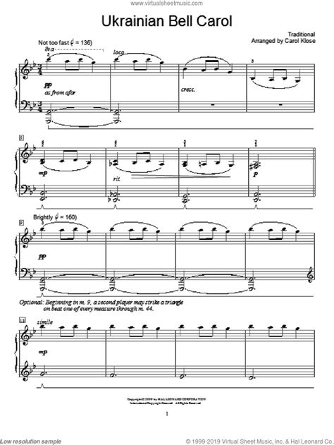 Ukrainian Bell Carol Sheet Music Beginner For Piano Solo Elementary