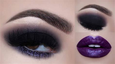 Glitter Smokey Eyes And Purple Lips Makeup Tutorial Melissa Samways