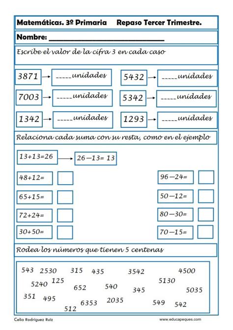 Example Ejercicios De Matematicas Para Tercer Grado Full Cala
