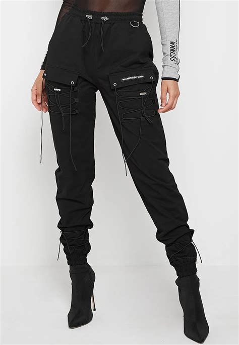 Cargo Pants With Bungee Cord Black In Cargo Pants Women Black