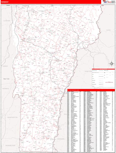 Vermont Zip Code Wall Map Red Line Style By Marketmaps