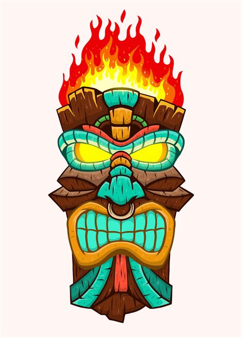 Tiki Mask God With Fiery Torch On The Top In Cartoon Style 23453042
