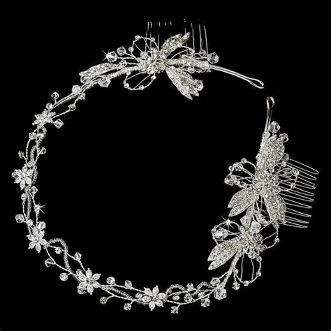 Elegant Crystal Hand Wired Bridal Headband Vine With Swarovski Crystal Accents Silver Bridal