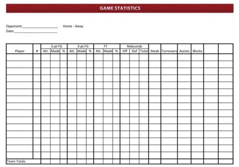 basketball stat sheet   printable