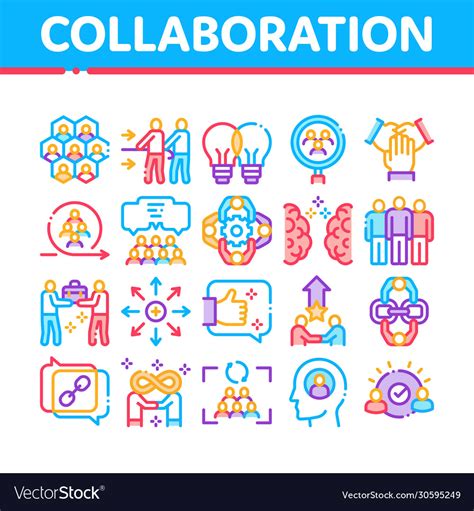 Collaboration Work Collection Icons Set Royalty Free Vector
