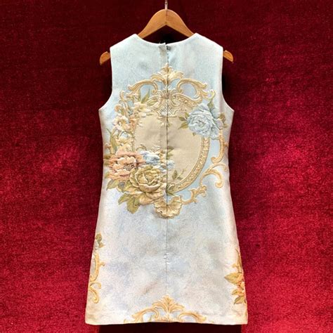 Vintage Jacquard A Line Crystal Beaded Flower Print Fashion Short Dress