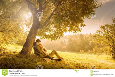 Loving Couple Under A Big Tree Stock Photo Image Of Adult People