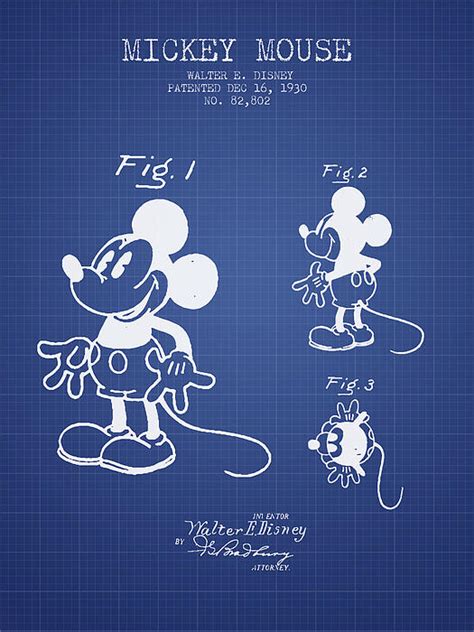 Mickey Mouse Patent From 1930 Blueprint Greeting Card For Sale By Aged Pixel
