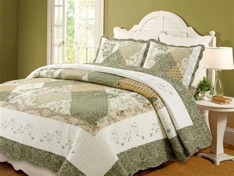 Cozy Line Home Fashions Floral Real Patchwork Green Beige Khaki Yellow