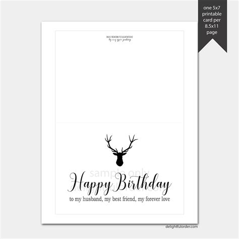 Happy Birthday Husband Printable Greeting Card 5x7 Folded Etsy Uk