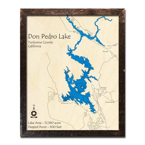Don Pedro Lake, CA Nautical Wood Maps