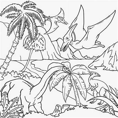 Coloring Landscape Drawing Dinosaur Dinosaurs Pages Printable
