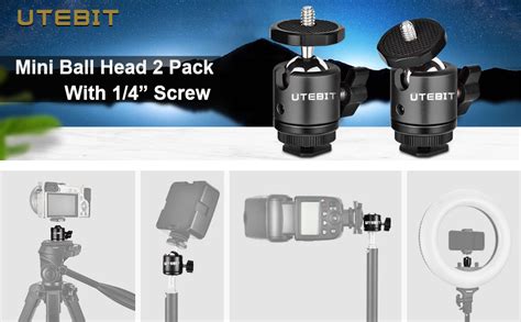 Utebit 2 Pack Mini Ball Head With 14 Hot Shoe Mount Adapter Max Load