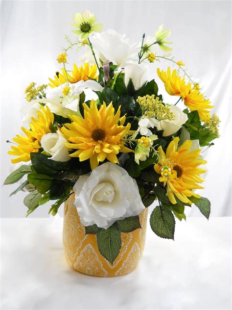Yellow Flower Arrangement Large Silk Centerpiece Floral Faux Etsy
