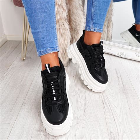 Womens Ladies Platform Chunky Trainers Lace Up Sports Gym Fashion Sneakers Shoes Ebay