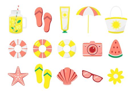 Set Of Cute Summer Accessories Collection Of Flat Vector Elements For