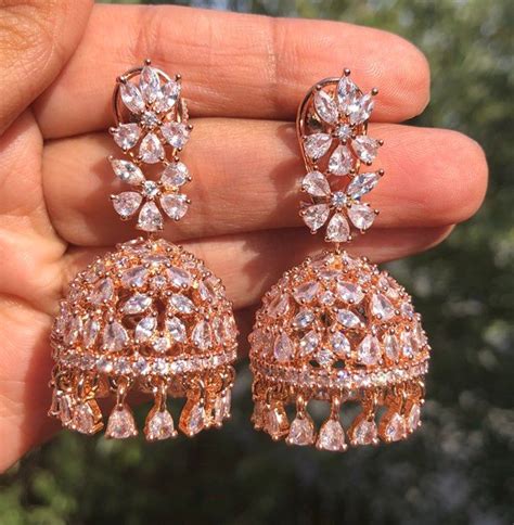 Rose Gold Diamond Jhumki Small Jhumka Cz Jhumka Indian Jewelry Pakistani Jewelry Indian