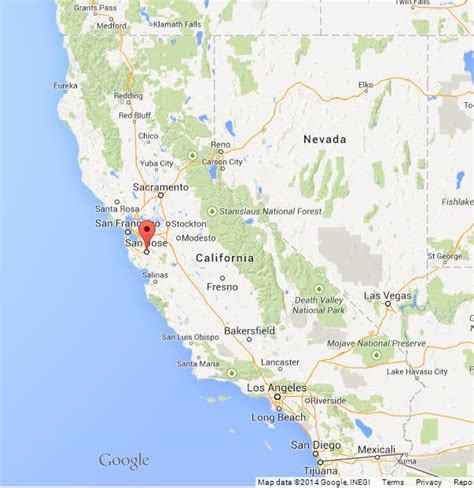 Look for the 1910 spanish revival style tower. San Jose on Map of California