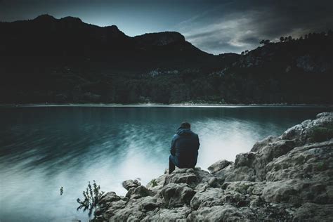 Free Stock Photo Of Alone Man Sitting Near River Download Free Images