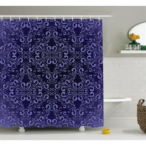 Navy Blue Decor Shower Curtain By Floral Timeless Renaissance Themed Romantic Royal Victorian
