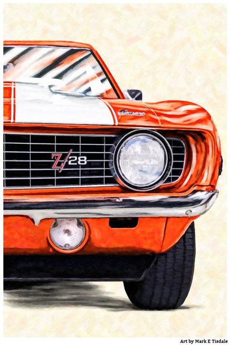 1969 Camaro Artwork Classic Camaro Z28 Wall Art In Hugger Orange