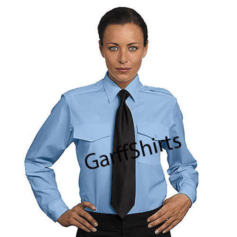 Pilot Shirts Womens Ladies Van Heusen Blue The Aviator Long Sleeve Blue Pilot Uniform Shirt