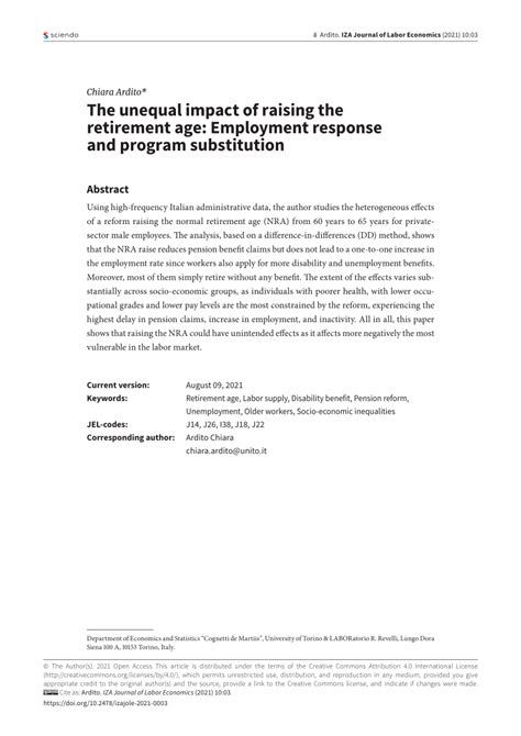 Pdf The Unequal Impact Of Raising The Retirement Age Employment