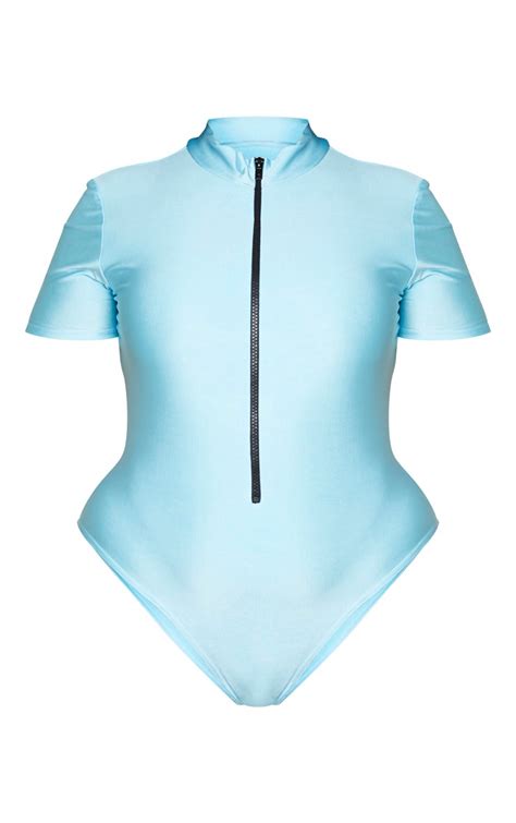 Plus Aqua Zip Detail High Neck Swimsuit Prettylittlething