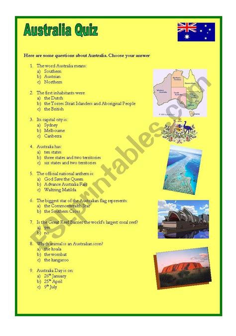 Challenge them to a trivia party! Australia Quiz - ESL worksheet by emiliafachada (F)