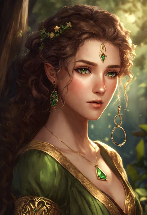 Lexica Character Art Of A 24 Year Old Female Wood Elf Curly Hair Curls Poofy Thin Dark