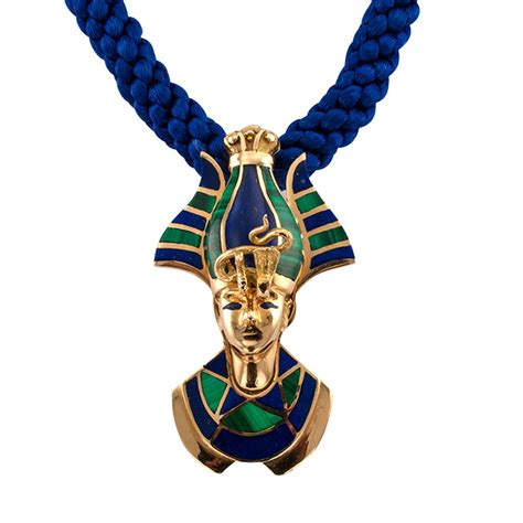 King Tutankhamun Egyptian Revival Lapis Lazuli Malachite Gold Brooch