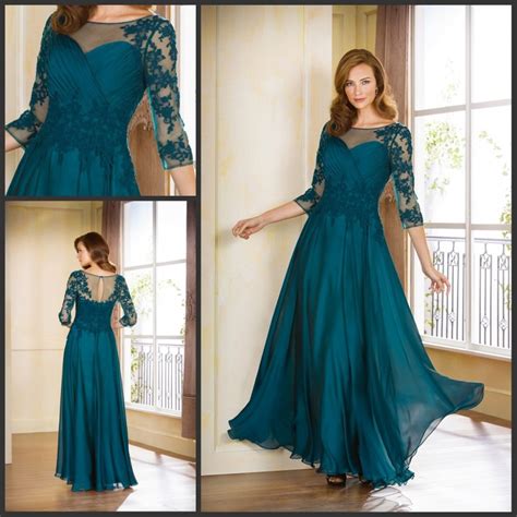 Teal Chiffon Mother Of The Bride Dresses With Lace Applique Women