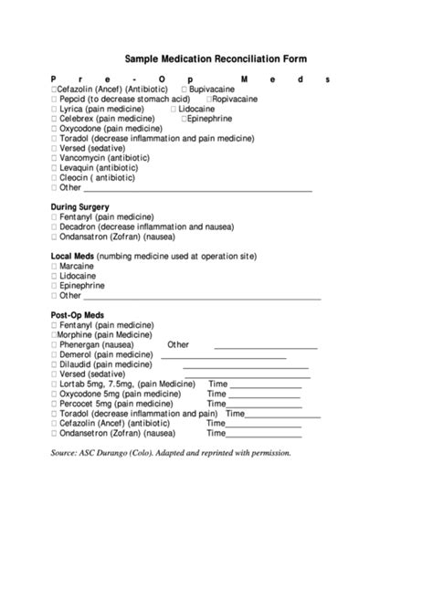Sample Medication Reconciliation Form Printable Pdf Download