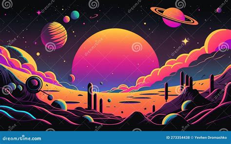 Generative Ai Psychedelic Space Banner Template Nostalgic 80s 90s