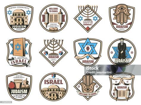 Vetores De Símbolos De Israel Religião Judaísmo Ícones Judaicos E Mais