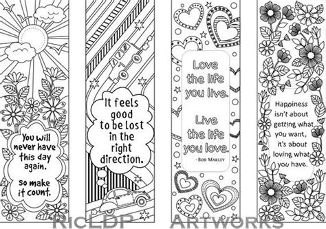 Set Of 4 Coloring Bookmarks With Quotes Bookmark Templates With Four