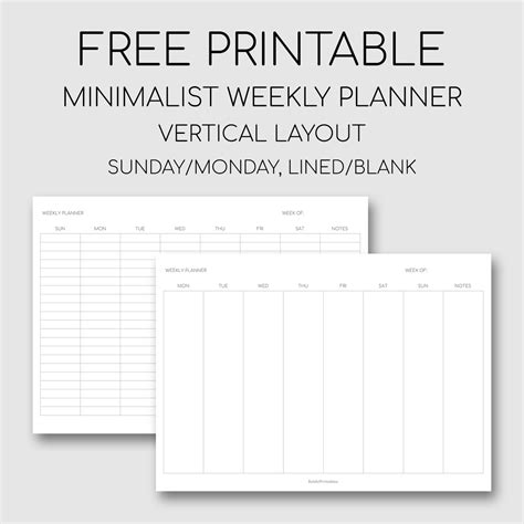 Printable Minimalist Weekly Planner Vertical Layout