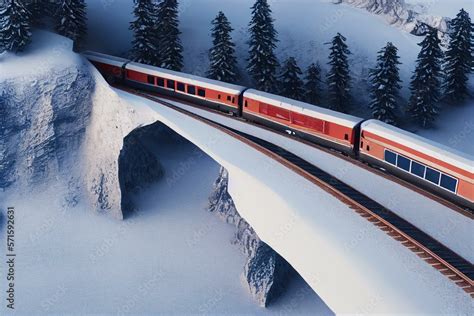 Aerial View Of Train Passing Through Famous Mountain In Filisur