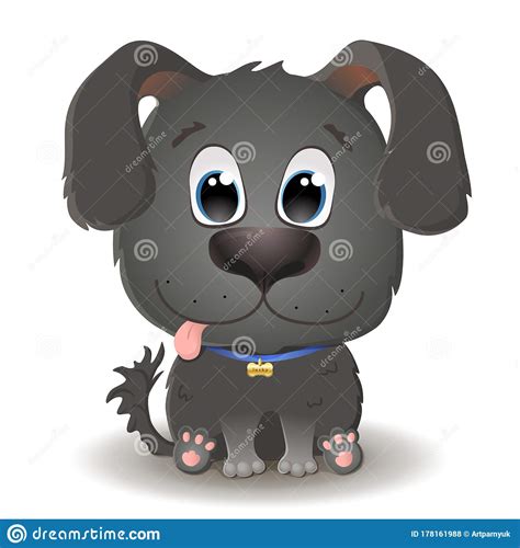 Vector Cute Black Dog With Big Eyes In Cartoon Style Labrador