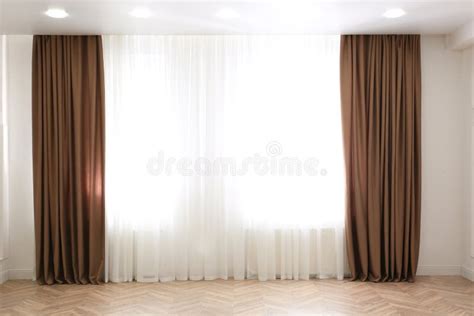 Windows With Elegant Curtains In Modern Room Stock Photo Image Of