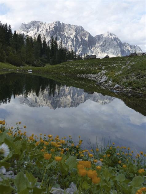 Mountain Panorama View At Lake Seebensee In Tyrol Austria Stock Photo
