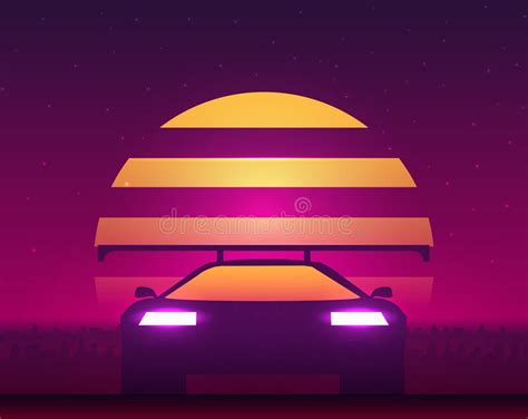 Retro Future 80s Style Sci Fi Background Futuristic Car Stock Vector