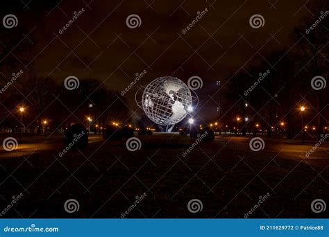 Unisphere At Night In Flushing Meadows Park In Queens Nyc Park At