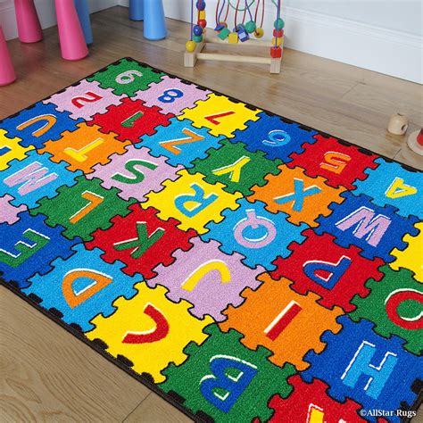 Allstar Rugs Kids Room Area Rug Alphabet Puzzle Bright Colorful