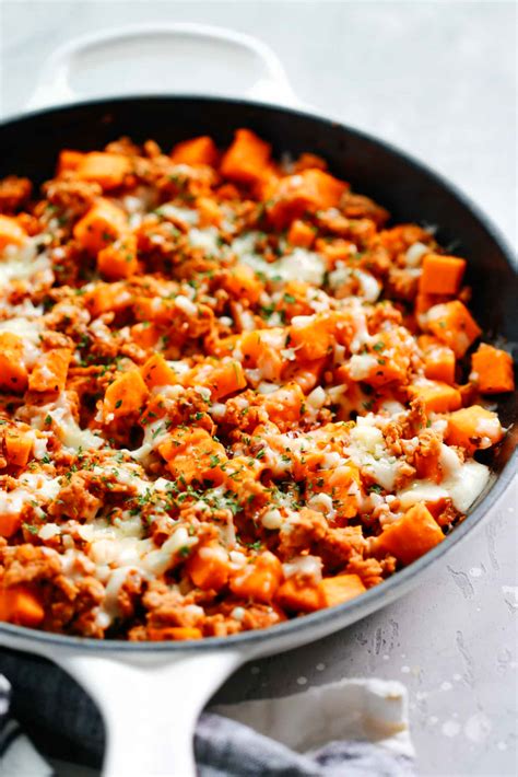 Low calorie turkey chili #sundaysupperbasic n delicious. Ground Turkey Sweet Potato Skillet | Sweet potato skillet recipes, Sweet potato skillet, Easy meals