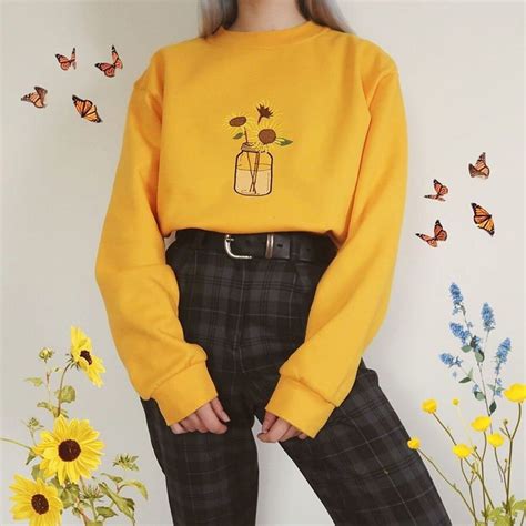 Sunflower Sweatshirt Aesthetic Clothing Sunflower Shirt Etsy Retro