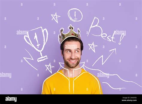 Creative Trend Collage Of Handsome Young Man Smiling Wear Golden Crown