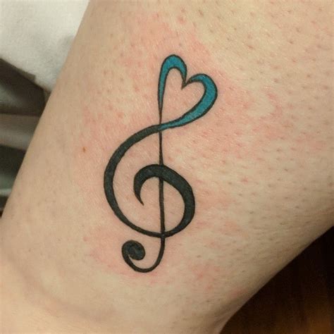Treble Clef With Teal Heart Tattoo Musicnote Trebleclef